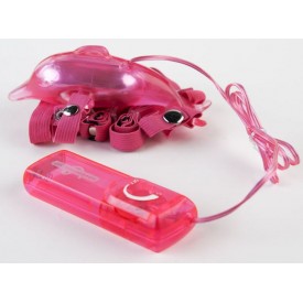 Розовый вибростимулятор в форме дельфина на регулируемых ремешках
