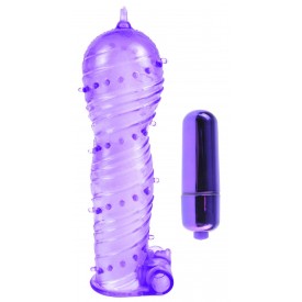 Фиолетовая вибронасадка Textured Sleeve & Bullet - 14 см.