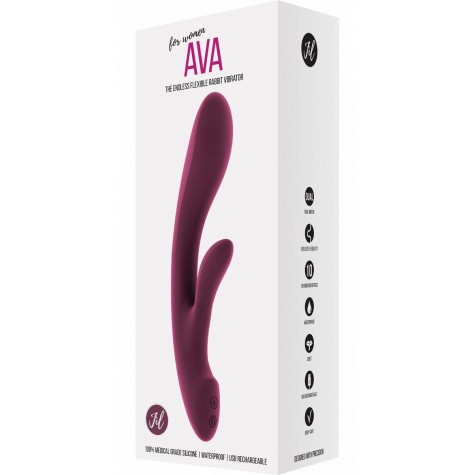 Розовый вибратор Ava с клиторальным отростком - 22 см.