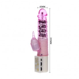 Розовый вибратор хай-тек с бусинками - 25,5 см.
